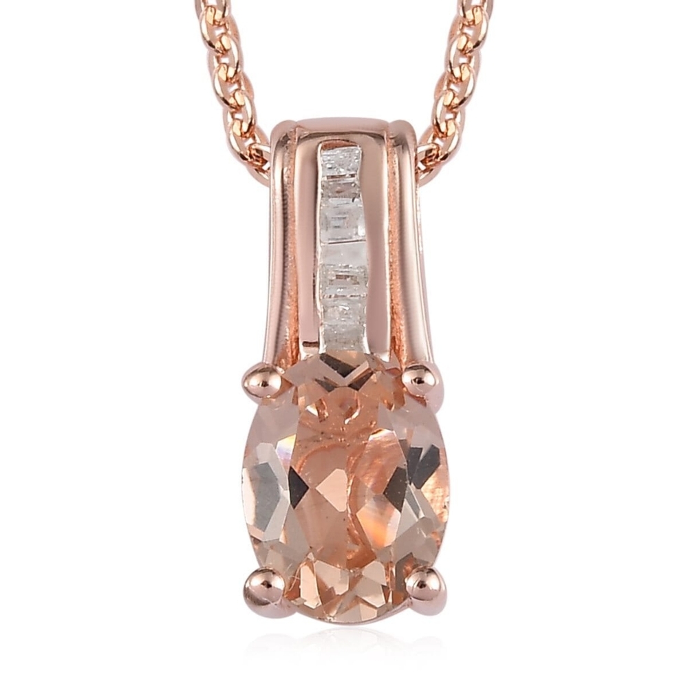 NWT MARROPINO MORGANITE & DIAMOND NECKLACE IN ROSE GOLD OVER STERLING SILVER